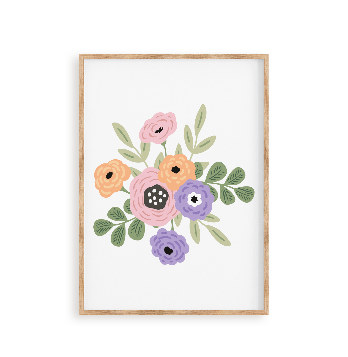 A paint by number kit depicting a floral design with numbered canvas paper, acrylic paints, and brushes.